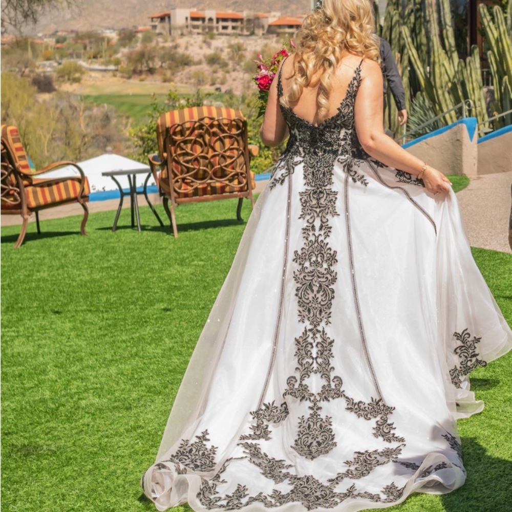 Sottero and Midgley White Ballgown with Black Lace Appliqué - Picture 7 of 10